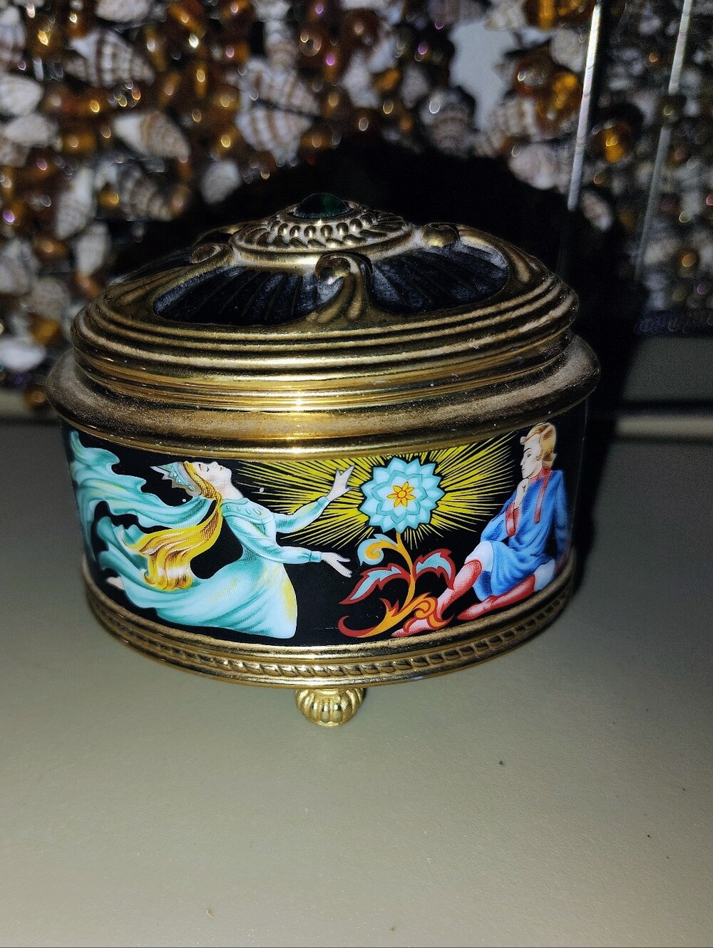 House Of Faberge Stone Flower Franklin Mint Enamel Music Trinket Box   53
